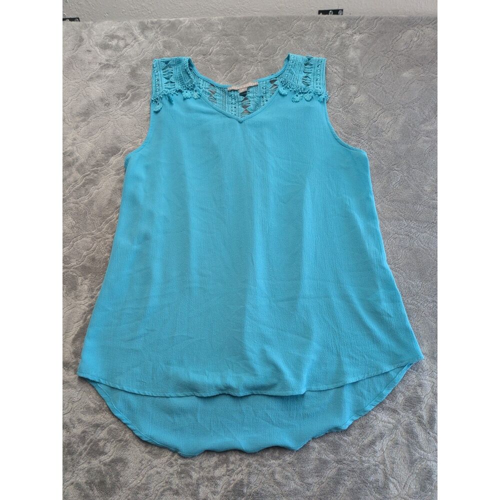 Valerie Stevens Turquoise Crochet Lace Sleeveless Tunic Top Women’s M